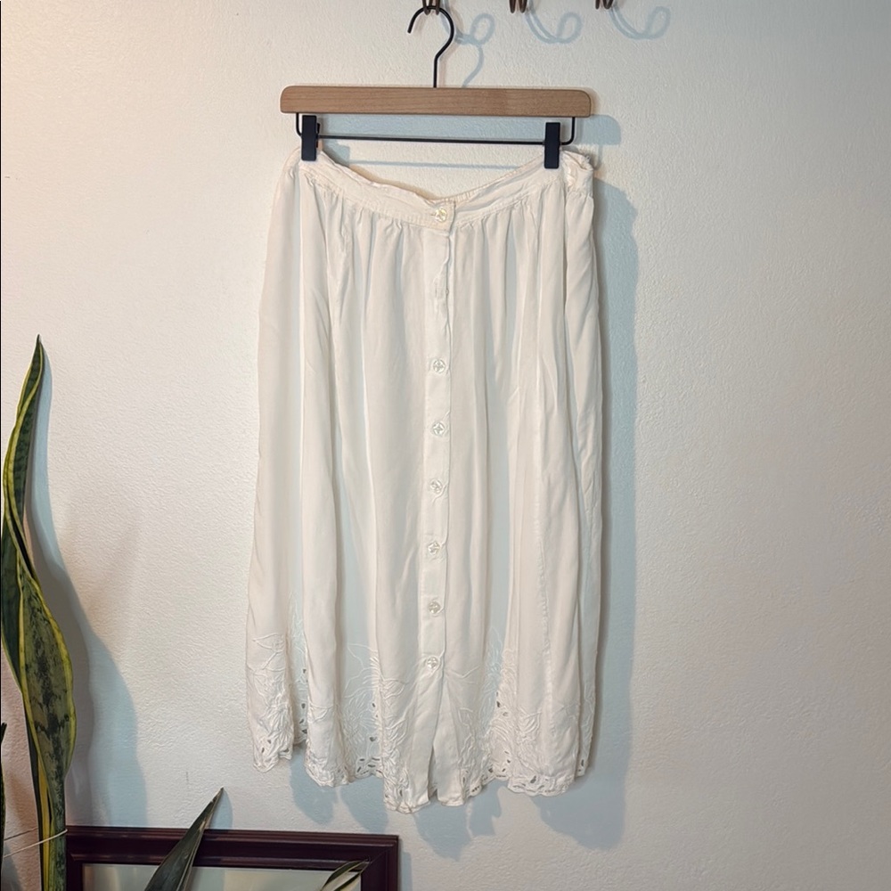 Elegant White Cutout Button-Down Skirt